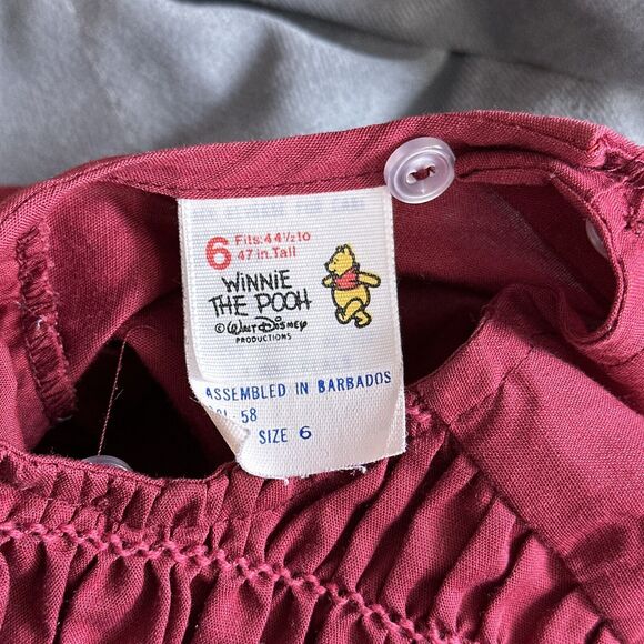 Vintage Winnie The Pooh Walt Disney Girls Size 6 Smocked Peasant Ruffle Dress - Picture 2 of 9